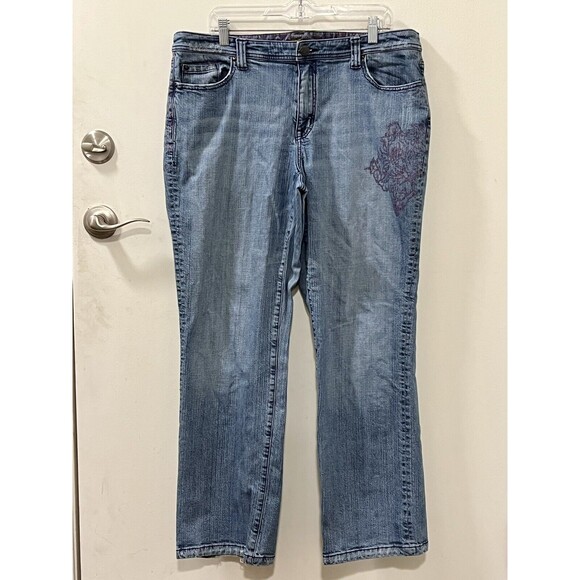 Venezia Womens Denim w Pink Floral Paint Accent Mid Rise Straight Jeans Size 18 - Picture 4 of 10